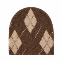 Gorro de Punto Jacquard con Logotipo Personalizado, Diseño de Diamantes, Cálido, Grueso, Acrílico, Unisex, Retro, para Esquí, Uso Diario, Invierno