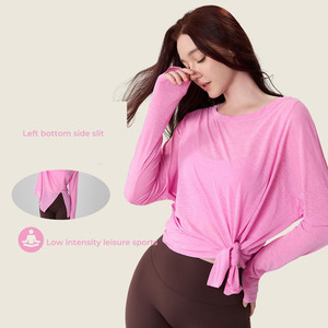 Lâche et respirant fil flammé haut de <span class=keywords><strong>sport</strong></span> femmes Simple un côté fente Yoga course en plein air Fitness femmes hauts et chemisiers - Product Image 1