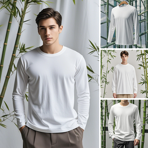 Wholesale <strong>Bamboo</strong> <strong>Fiber</strong> Long Sleeved <strong>T</strong>-<strong>shirt</strong> Custom Logo Printed Heavyweight Cotton <strong>T</strong>-<strong>Shirts</strong> Plain High Quality Tshirts - Product Image 1