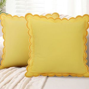 Solid Embroidery Scallop Throw Pillow Covers 45x45cm Farmhouse Decorative Couch Pillows Woven Case for Living Room - Product Image 2