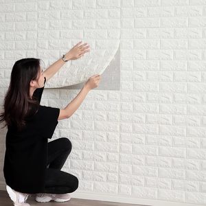 70*77cm pannello di parete in schiuma di mattoni <span class=keywords><strong>bianchi</strong></span> Peel and Stick 3D adesivo da parete per la decorazione della parete interna - Product Image 5