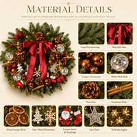 Guirlande de Noël Artificielle Premium Prête à Expédier Personnalisable avec Nœud en Satin Rouge, Cônes de Pin, Épices et Fruits Séchés – Décoration Intérieure et Extérieure