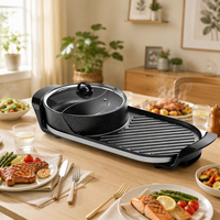 Plaque de cuisson électrique 2-en-1 haute performance avec raclette intégrée, design détachable, contrôle double zone, usage domestique, 1350W