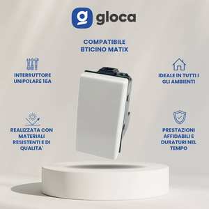 Interruptor de pared de un solo polo Gloca, 16A, 250V, Ip20, plástico, fácil instalación, juego de 4 para la serie Matix - Product Image 2