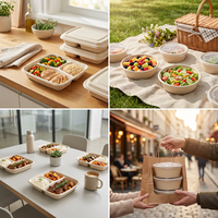 Boîte repas carrée personnalisée à compartiments, en amidon de maïs biodégradable, conteneur divisé, plateau écologique compostable pour restaurant et plats à emporter (OEM)