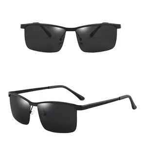 Kacamata Hitam Terpolarisasi Pria, Bingkai Logam Berkendara Olahraga Luar Ruangan HD Penglihatan Siang Malam Bersepeda
