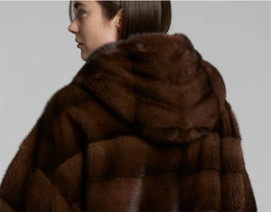 Manteau coupe-vent en vison acajou pour femmes avec capuche longueur régulière à capuche vison boléro manteau de <span class=keywords><strong>fourrure</strong></span> manches lanterne - Product Image 5