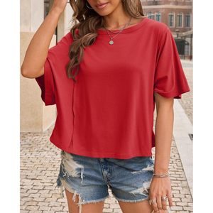 T-shirt court oversize à manches courtes et col rond pour femme – Décontracté, ample, basique, respirant, idéal pour l'été - Product Image 5