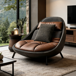 Fauteuil contemporain en <span class=keywords><strong>cuir</strong></span> et tissu, fauteuil inclinable rond minimaliste moderne, siège individuel de <span class=keywords><strong>club</strong></span>, bureau, hôtel - Product Image 6