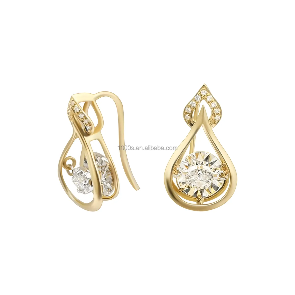 Brincos de diamante de dança naturais 18k, joias finas de ouro liso e douradas com pedra de movimento em formato de gota