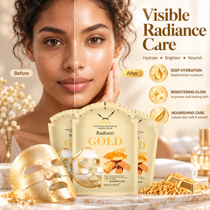 Hoja de máscara facial dorada de lujo con vitamina C e ingredientes herbales antiarrugas hidratante y reafirmante para una piel de aspecto más joven - Product Image 3