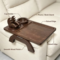 Plateau de canapé en bois pour ranger boissons, collations et télécommandes, plateau antidérapant et réglable, table de canapé en bois