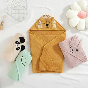 Diskon besar-besaran grosir handuk bayi bertudung katun 100% desain binatang mewah kartun lembut Super berongga