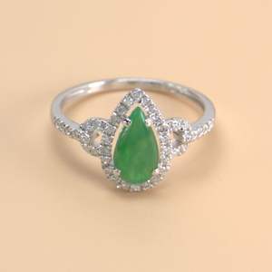 Natural Jadeite White Gold Diamond Ring <b>Chinese</b> Vintage Gemstone Jewelry 18K White Gold Diamond Jadeite Ring - Product Image 2