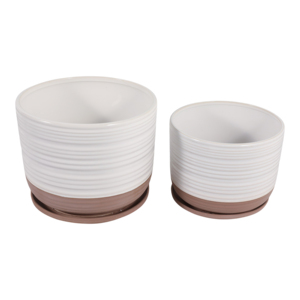 Vasi in gres con sottovaso, design testurizzato, per uso interno ed esterno, fioriere da giardino - Product Image 4