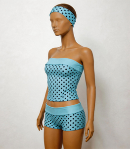 Completo Estivo da Donna a Pois 3 Pezzi con Fascia per Capelli, Top a Tubino, Pantaloncini Pieghevoli in Vita, Outfit Casual in Spandex e Cotone Morbido per Uso Quotidiano - Product Image 5