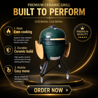 Parrilla Kamado Big Joe de 27 Pulgadas de la Serie Stone de Auplex, Parrilla Kamado de Cerámica Premium, Ahumador de Carbón Aislado para Barbacoa, Cocina para Patio