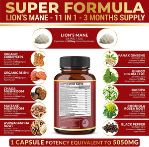 Capsules de poudre d'extrait de champignon Lions Mane de marque privée personnalisées OEM Supplément d'amélioration de la mémoire adulte - Product Image 2