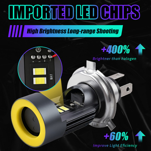 50W Motorrad <span class=keywords><strong>H4</strong></span> LED Scheinwerfer lampe 4 Farben Angel Eye Halo Ring Fernlicht 6000LM IP67 Plug & Play Motorrad Fahr licht - Product Image 5