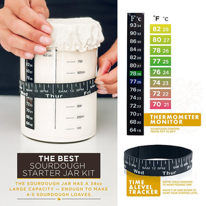Sourdough starter kit <span class=keywords><strong>2</strong></span> peças de silicone banneton cestas 34oz sourdough starter jar kit pão lavável fazendo ferramentas