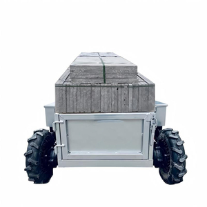 Chariot de transport industriel à quatre roues en acier argenté, fermé, durable, avec revêtement en poudre, tout-terrain, déchargement hydraulique - Product Image 3