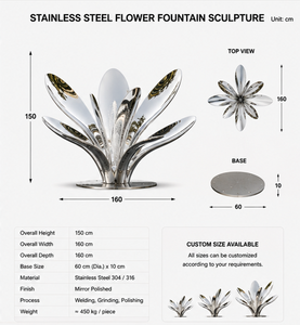 Escultura de Loto Moderna Abstracta de Tamaño Real en Acero Inoxidable 304/316L, Fuente de Agua Grande para Jardín Exterior, Decoración para Patio - Product Image 2