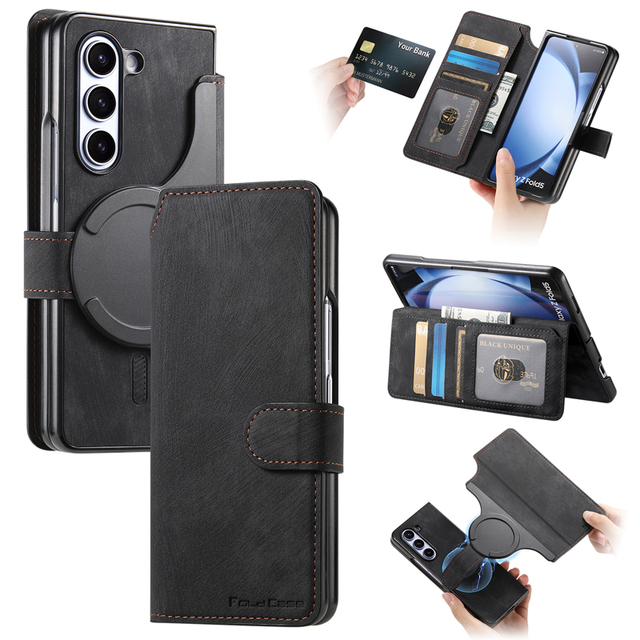 Custom Detachable Magnetic Wallet Cellphone Case Cover for Samsung for Galaxy Z Fold 6 5 Mobile Phone Cases with Card Holder