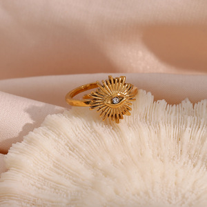 Gold Plated Brass Eye Shape Cocktail <b>Ring</b> With Cubic Zirconia Prong Setting Bohemia Style Unisex Daily Wear <b>Statement</b> <b>Ring</b> - Product Image 5