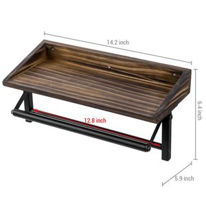 Wooden Wall-Mounted Storage Rack With <b>Paper</b> Towel Holder For <b>Kitchen</b> Seasonings And Supplies Brown Rectangle Durable - Product Image 2