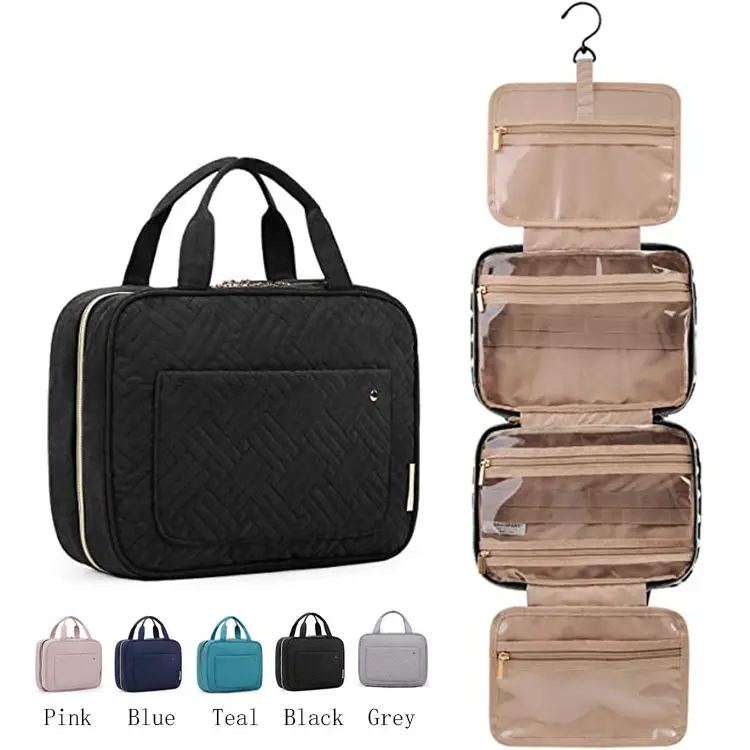 OEM custom waterproof hanging wash cosmetic travel toiletry bag folding makeup bag organizer