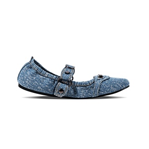 <span class=keywords><strong>Ballerine</strong></span> in Denim a punta tonda da <span class=keywords><strong>donna</strong></span> strappate con collo elasticizzato in Denim con fibbia e cinturino in metallo con borchie estese taglia 43 - Product Image 4