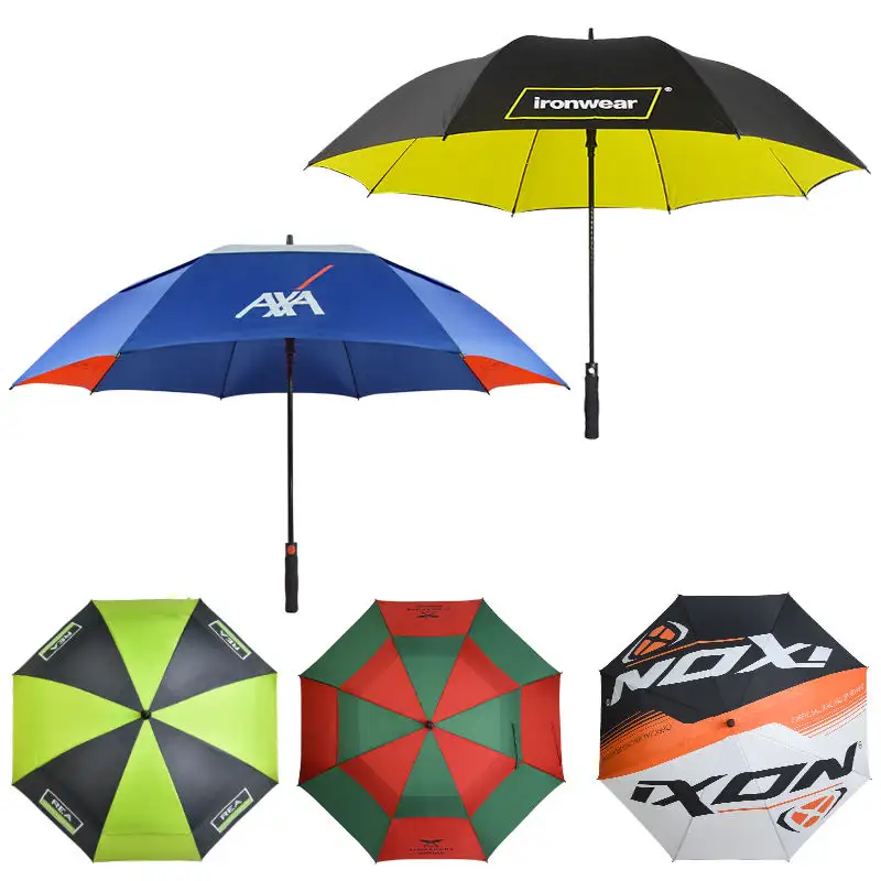 Paraguas de golf personalizado abierto automático para lluvia promocional a prueba de viento impreso logotipo grande de diseñador de marca publicitario con logotipo