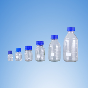 Commercio all'ingrosso 100ml 250ml 500ml 1L trasparente vetreria da laboratorio supporti chimici per riporre la bottiglia di vetro con GL45 coperchio a vite blu - Product Image 4