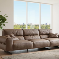 Canapé 3 places en cuir véritable au design italien moderne avec base métallique pour salon, mobilier haut de gamme pour villa