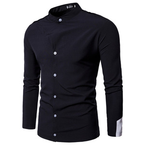 Camicia da <span class=keywords><strong>uomo</strong></span> con colletto rialzato a maniche lunghe con taglio di personalità Slim da <span class=keywords><strong>uomo</strong></span> anche sciarpa sottile e Casual camicia da <span class=keywords><strong>uomo</strong></span> - Product Image 4