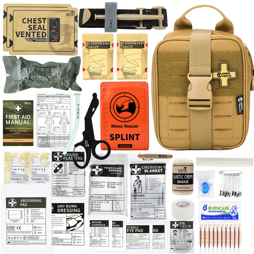 Rhino Rescue IFAK Pouch Trauma Kit Kit Pertolongan Pertama Taktis Kit MOLLE Pouch Kit Tourniquet Perban Segel Dada