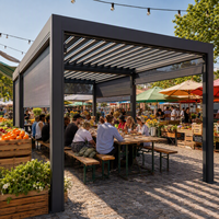 Gazebo en aluminium à lames orientables, toit rétractable motorisé, stand de marché aux agriculteurs, lames réglables, auvent de vendeur, enclos latéral, LED