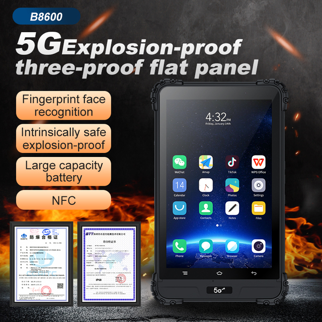 8-inch 5G industrial-grade rugged tablet with Android 10 OS and IP68 waterproof/explosion-proof certification