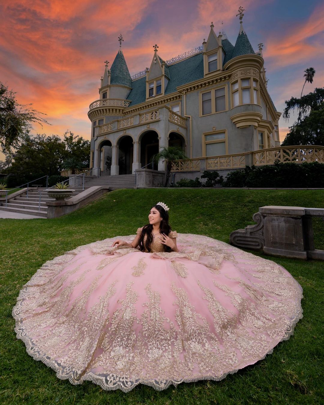 slim fit dress slacks Rose Gold Floral Quince Gown Sweet 16 Dress with Cape 67434B  Viniodress