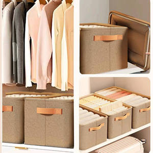 Clothing Organizer Fabric Storage Box Rectangle Solid Color With Handles For Wardrobe Closet Storage - Product Image 2