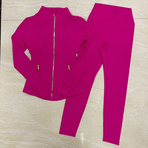 2025 New Arrival White Women's Sporty Yoga 2-Piece Workout Set Solid Pattern Stand Collar <strong>Top</strong> Leggings for Summer Fitness Gym - Product Image 4