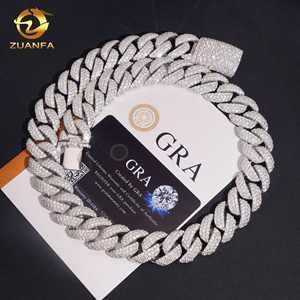 20mm 3 열 큰 쿠바 아이스 아웃 다이아몬드 힙합 보석 팔찌 925 실버 VVS D Moissanite 마이애미 쿠바 링크 체인 목걸이 - Product Image 1