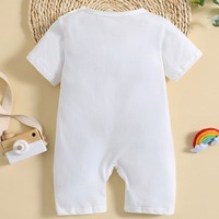 Romper Bayi Ramah Lingkungan Summer Infant, Kerah Bulat Motif Bebek, 100% Katun, Lengan Pendek, Putih, Untuk Bayi Laki-laki & Perempuan, Kancing Tekan di Selangkangan