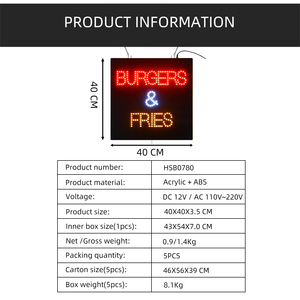 16*16 "siêu sáng bánh mì kẹp thịt & Khoai tây chiên dẫn mở dấu hiệu ánh sáng hoạt hình thức ăn nhanh cửa hàng hiển thị - Product Image 2