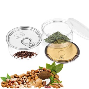 3.5 oz/ 100 ml Ring Pull Self-Seal Plastic Can with Lid Round Clear Jars with Self-Seal Tin Lid Plastic Storage Containers
