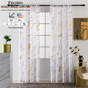 <span class=keywords><strong>Tende</strong></span> Trasparenti in Voile Pronte all'Uso con Design a Strisce Dorate, Stile Semplice, Vendita all'Ingrosso - Product Image 1
