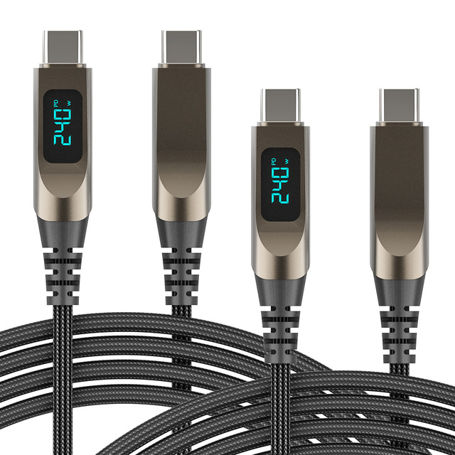 240W USB-C to USB-C Cable with LED Digital Display 6A Fast Charging Braided PD Cable