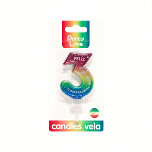 Candela di compleanno Party Love numero 3 multicolore 6 cm per decorazione torta - Product Image 3
