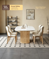 Ensemble de table à manger moderne de luxe en pierre frittée, table rectangulaire avec base en bois massif, table de salle à manger avec 6 chaises, maison, restaurant