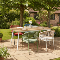 Chaise de salle à manger en rotin d'extérieur avec coussin Fauteuil de patio tissé vert en aluminium pour balcon de jardin